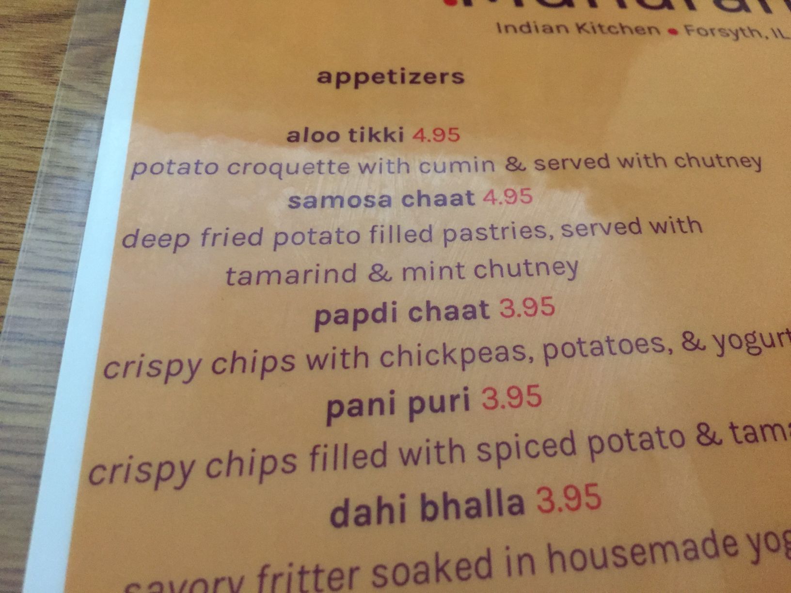 Maharani menu
